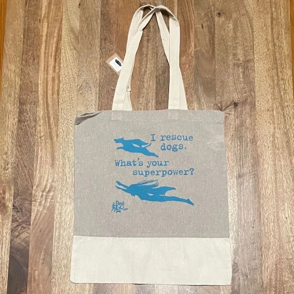 Dog Rescue Canvas Tote Bag with Blue Print